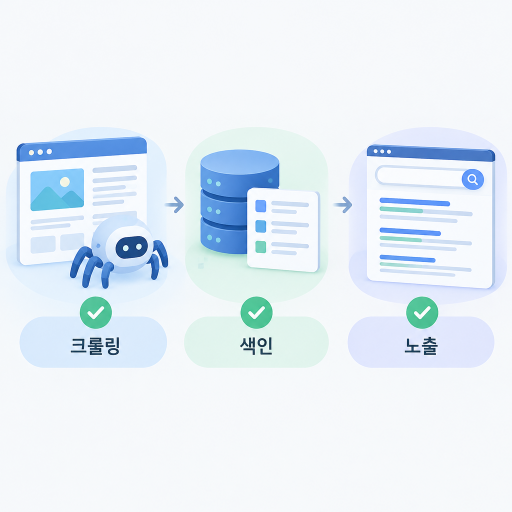 AI 생성 설명 이미지: AEO 최적화 AI SGAEO | 크롤링·색인·노출을 작업 완료 기준으로 구분하기
